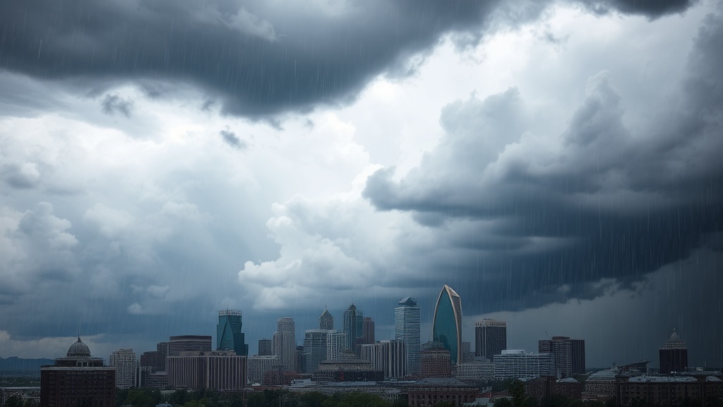 Storm clouds over Milwaukee requiring emergency roof repair